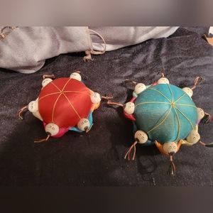 Two Vintage Pin Cushions with Mini Figures / Vintage